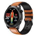 E420 Smartwatch con schermo a colori da 1,39 pollici, cinturino in pelle, supporto per monitoraggio della frequenza cardiaca/monitoraggio della pressione sanguigna (marrone)