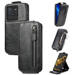 Per vivo iQOO Neo 6 Portafoglio con cerniera Custodia per telefono in pelle con vibrazione verticale (nero)