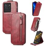 Per vivo iQOO Neo 6 Portafoglio con cerniera Custodia per telefono in pelle con vibrazione verticale (rosso)