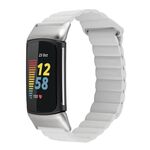 Per Fitbit Charge 5 cinturino in pelle con anello magnetico (bianco)