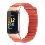 Per Fitbit Charge 5 cinturino in pelle con anello magnetico (arancione)