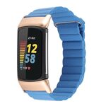 Per Fitbit Charge 5 cinturino in pelle con anello magnetico (cape cod blu)