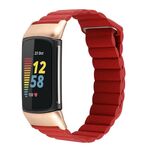 Per Fitbit Charge 5 cinturino in pelle con anello magnetico (rosso)