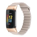 Per Fitbit Charge 5 cinturino in pelle con anello magnetico (cachi)