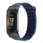 Per Fitbit Charge 5 cinturino in pelle con anello magnetico (blu notte)