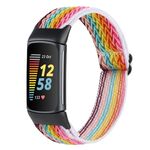 Per Fitbit Charge 5 cinturino in nylon intrecciato con fibbia Wave (arcobaleno)
