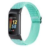 Per Fitbit Charge 5 cinturino in nylon intrecciato con fibbia Wave (verde acqua)