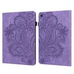 Custodia per tablet in pelle con motivo pavone in rilievo per Samsung Galaxy Tab S5e (viola)