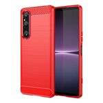 Per Sony Xperia 1 V Custodia per telefono in fibra di carbonio con trama spazzolata in TPU (rosso)