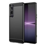 Per Sony Xperia 1 V Custodia per telefono in fibra di carbonio con texture spazzolata in TPU (nero)