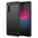 Per Sony Xperia 10 V Custodia per telefono in fibra di carbonio con trama spazzolata in TPU (nero)