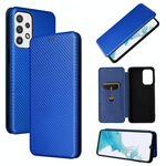 Custodia per telefono in pelle con struttura in fibra di carbonio globale per Samsung Galaxy A23 4G (blu)