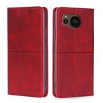 Per Sharp Aquos sense7 Plus Custodia per telefono in pelle magnetica con struttura a mucca (rossa)