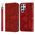 Per Samsung Galaxy S23 Ultra 5G Life Tree Goffratura Custodia in pelle per telefono (rosso)