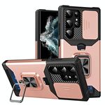 Per Samsung Galaxy S23 Ultra 5G Custodia per telefono scorrevole Camshield con supporto ad anello e slot per schede (oro rosa)