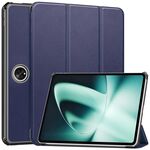 Per OnePlus Pad Custer Pure Color 3-Fold Holder Custodia per tablet in pelle intelligente (blu scuro)