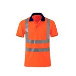 T-shirt riflettente ad asciugatura rapida Camicia da lavoro di sicurezza a maniche corte con risvolto, taglia: XXL (arancione rosso)