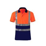 T-shirt riflettente ad asciugatura rapida Camicia da lavoro di sicurezza a maniche corte con risvolto, taglia: XXL (arancione rosso + blu navy)