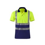 T-shirt riflettente ad asciugatura rapida Camicia da lavoro di sicurezza a maniche corte con risvolto, taglia: XXL (fluorescente + blu navy)