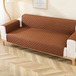 Fodera per divano con motivo a rombi, impermeabile, a doppia faccia, per animali domestici, dimensioni: 250 x 196 cm (caffè).