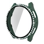Per Samsung Galaxy Watch5 44 mm PC a fila singola con diamanti + cassa dell'orologio in vetro temperato (verde scuro)