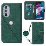 Per Motorola Moto Edge 30 Pro / Edge + 2022 Custodia per cellulare in pelle con rivestimento in rilievo 3D a tracolla (verde scuro)