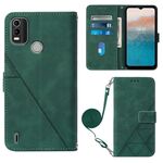 Per Nokia C21 Plus Crossbody 3D Custodia in pelle Flip in rilievo (verde scuro)