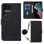 Per Samsung Galaxy S23 Ultra 5G Crossbody 3D Custodia in pelle Flip in rilievo (nero)