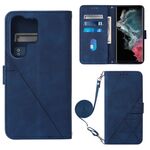 Per Samsung Galaxy S23 Ultra 5G Crossbody 3D Custodia per cellulare in pelle goffrata (blu)