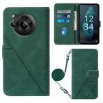 Per Sharp Aquos R7 / P7 Crossbody 3D goffrato custodia per telefono in pelle flip (verde scuro)