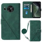 Per Sharp Aquos Sense7 SH-V48 Crossbody 3D goffrato custodia per cellulare in pelle (verde scuro)