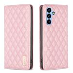 Per Samsung Galaxy A54 5G Custodia a conchiglia in pelle magnetica Diamond Lattice (rosa)