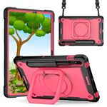Per Samsung Galaxy Tab S7 / S8 Custodia per tablet con supporto in silicone + PC (nero + rosa rossa)