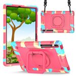 Per Samsung Galaxy Tab S7+ / S8+ / S7 FE Custodia per tablet con supporto in silicone + PC (camouflage + rosa rossa)