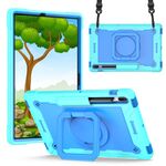 Per Samsung Galaxy Tab S7+ / S8+ / S7 FE Custodia per tablet con supporto per bracciale in silicone + PC (verde menta + blu)