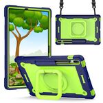 Per Samsung Galaxy Tab S7+ / S8+ / S7 FE Custodia per tablet con supporto per bracciale in silicone + PC (blu navy + giallo verde)