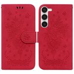 Per Samsung Galaxy S23 5G Custodia per telefono in pelle goffrata farfalla rosa (rossa)