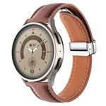 Cinturino per orologio in vera pelle con fibbia pieghevole da 22 mm (marrone + argento)