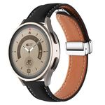 Cinturino per orologio in vera pelle con fibbia pieghevole da 22 mm (nero + argento)