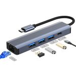 BYL-2302 Adattatore HUB per docking station multifunzionale da USB-C / Tipo-C a USB 5 in 1 con porta di rete 1000M