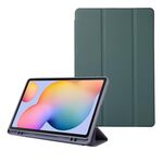Per Samsung Galaxy Tab S6 Lite Custodia per tablet pieghevole in pelle tinta unita a 3 pieghe (verde scuro)