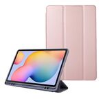 Per Samsung Galaxy Tab S6 Lite Custodia in pelle pieghevole a 3 pieghe in tinta unita (oro rosa)