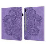 Per Samsung Galaxy Tab S6 T860 Custodia per tablet in pelle con motivo pavone in rilievo (viola)