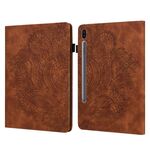 Per Samsung Galaxy Tab S6 T860 Custodia per tablet in pelle con motivo pavone in rilievo (marrone)