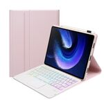 Per Xiaomi Pad 6 / Pad 6 Pro A0N7-AS Pelle di agnello Texture Custodia in pelle per tastiera Bluetooth con retroilluminazione ultrasottile con touchpad (rosa)