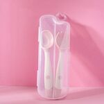 4 set Bambini che mangiano stoviglie da tavola Cucchiaio morbido in silicone pieghevole per bambini, colore: rosa in scatola