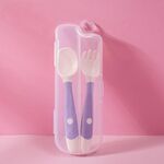 4 set Bambini che mangiano stoviglie per addestramento Cucchiaio morbido in silicone pieghevole per bambini, colore: viola in scatola
