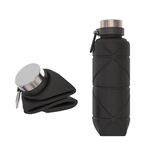 Bicchiere da 700 ml in silicone per esterni, pieghevole, telescopico, da viaggio, con moschettone (nero)