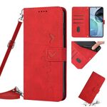 Per Motorola Moto E22s 4G Skin Feel Custodia in pelle con motivo a cuore con cordino (rosso)