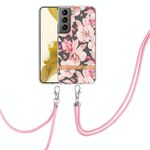 Per Samsung Galaxy S23+ 5G Custodia in TPU con fiori e piante serie IMD con cordino (Rosa Gardenia)